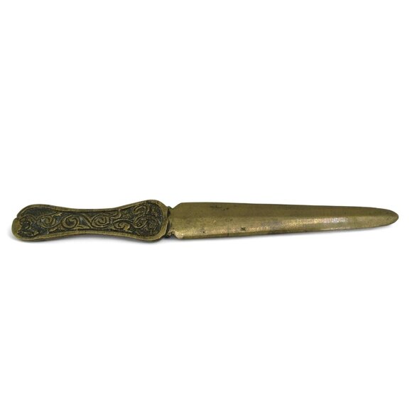 Antique Brass LETTER OPENER With Ornate Enamel Handle Design 7 Inches - Picture 2 of 8